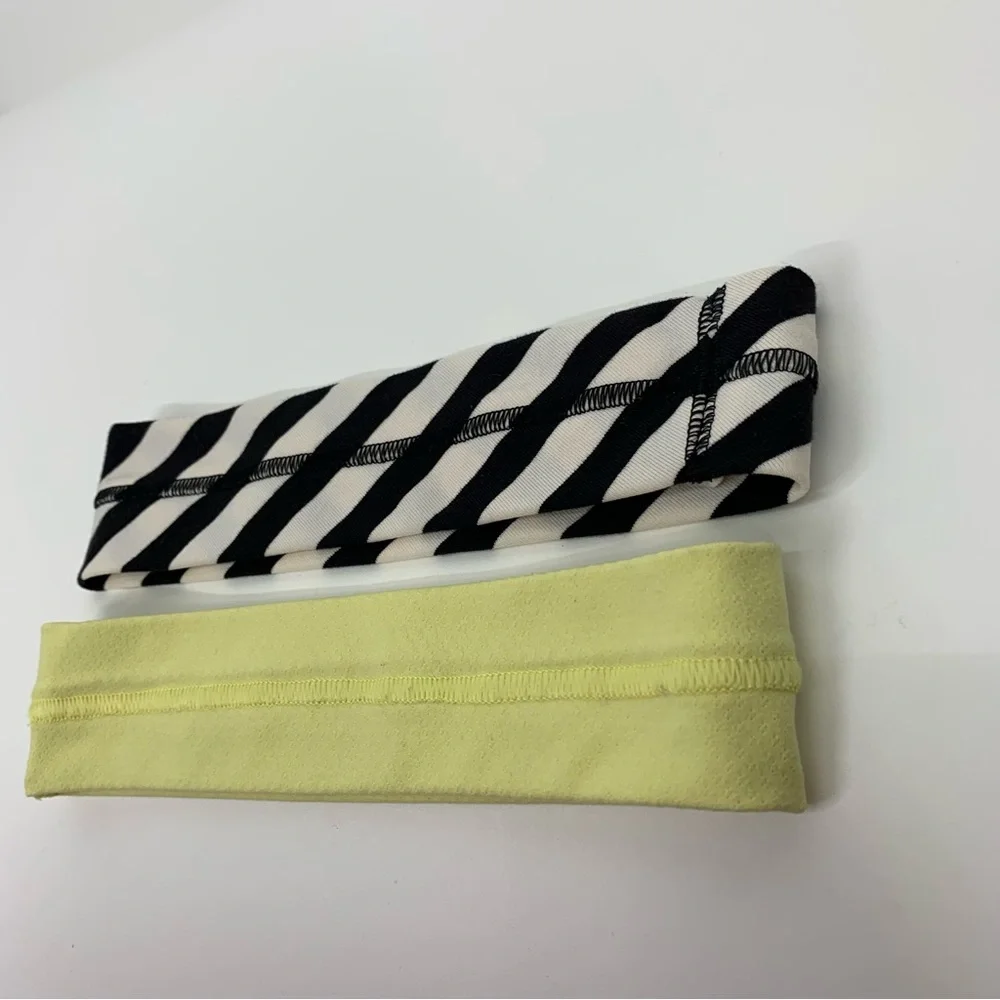 Lululemon Black & White Stripe & Lemon Yellow + Zara Boho String Headband Lot